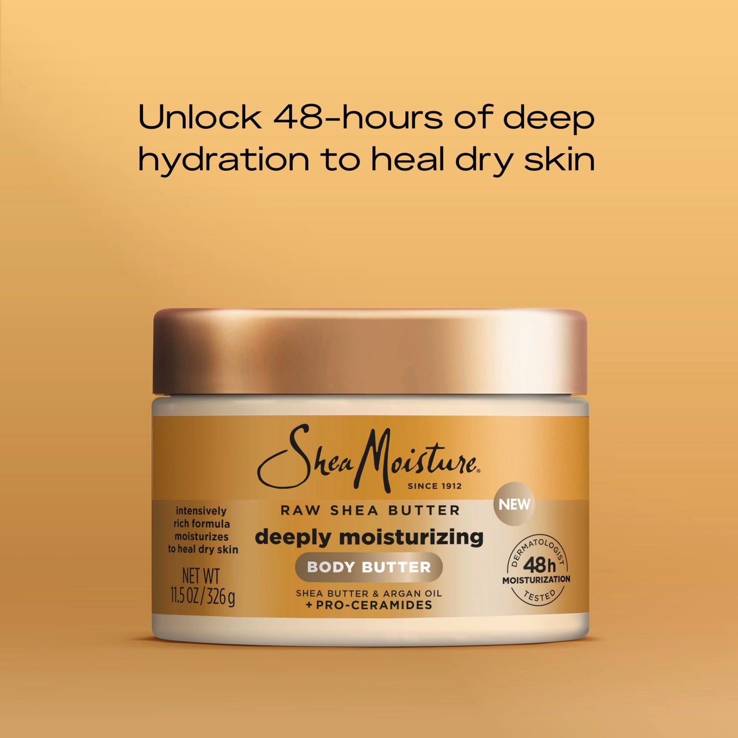 SheaMoisture Deeply Moisturizing Body Butter – Raw Shea, Argan Oil & Pro-Ceramides for 48H Hydration & Healing Dry Skin, 11.5 oz