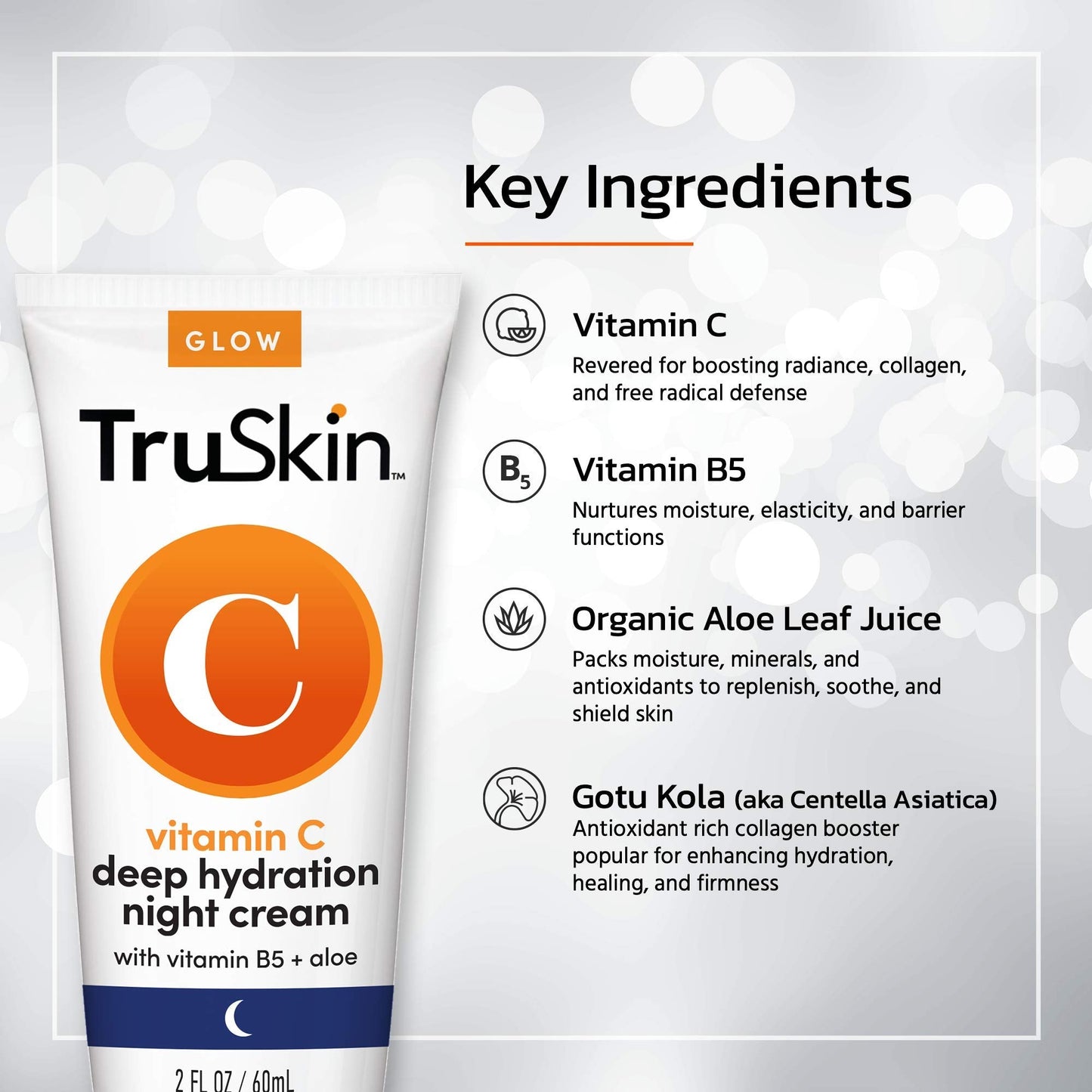 TruSkin Vitamin C Night Cream – Brightening & Hydrating Face & Neck with Cocoa Butter, Vitamin B5 & Botanical Oils, 2 fl oz