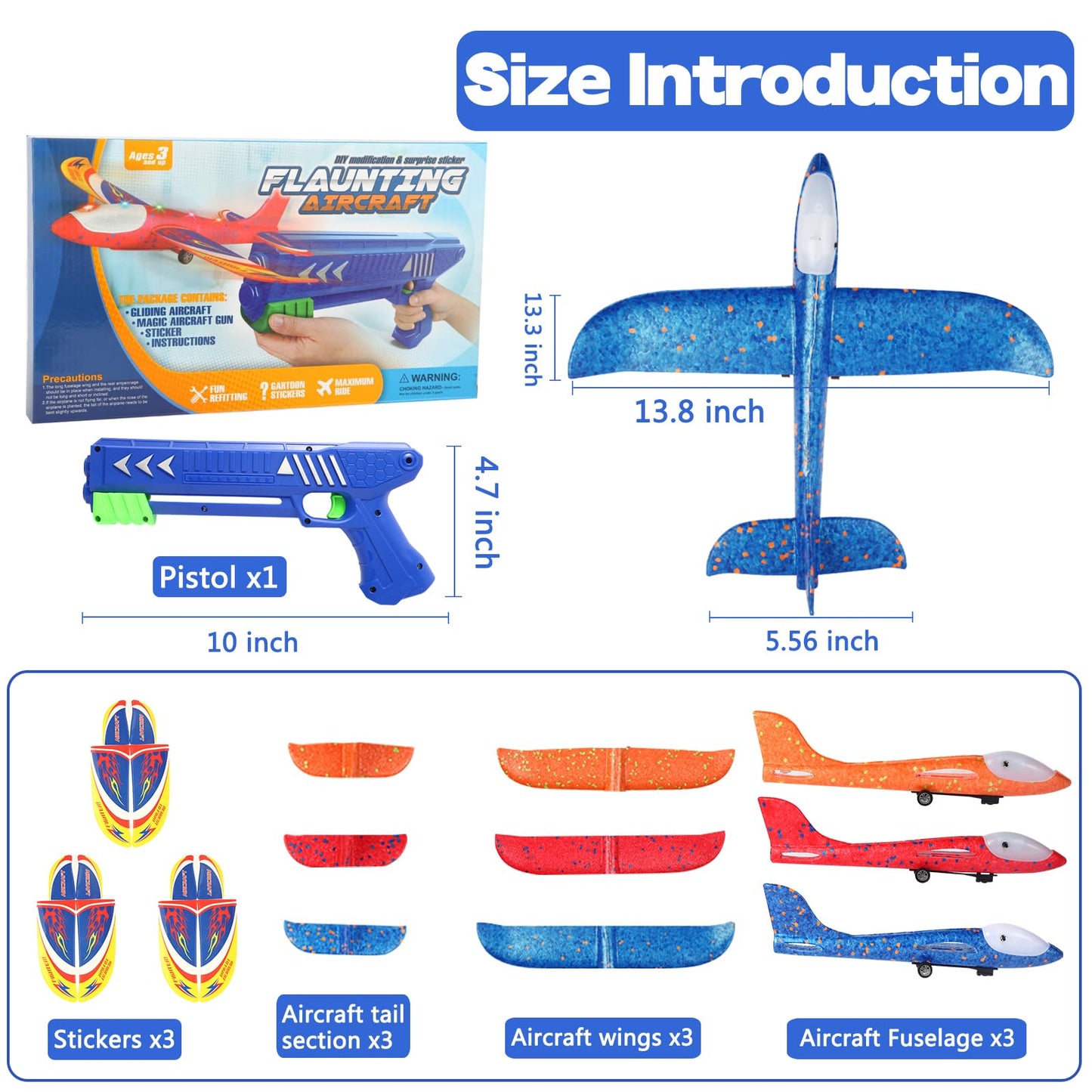 RshMgFun 3-Pack LED Foam Airplane Launcher Toy for Kids – Outdoor Flying Fun, Exciting Airplane Toys for Boys & Girls Ages 3-12