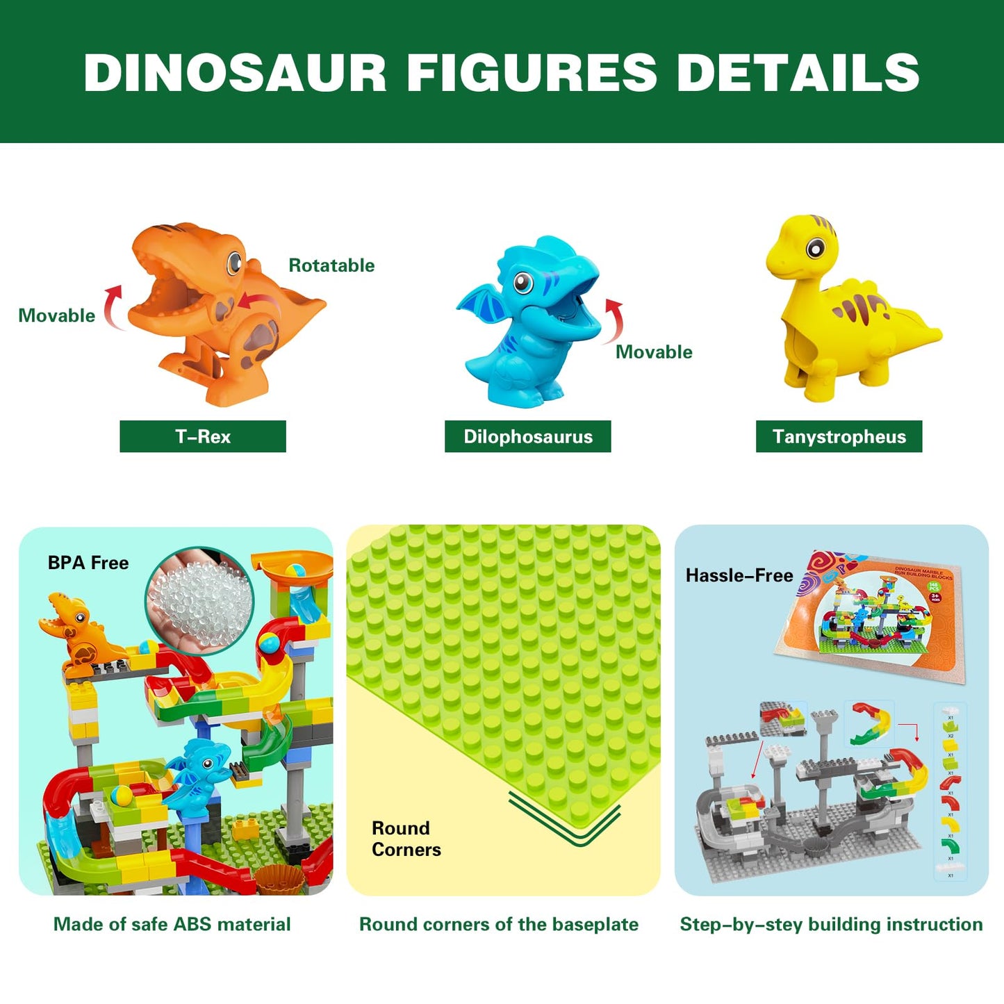 Dinosaur Marble Run Building Blocks 148PCS – STEM Learning Toy for Kids 3-8, Montessori Educational, Compatible with Lego DUPLO, Gift Idea