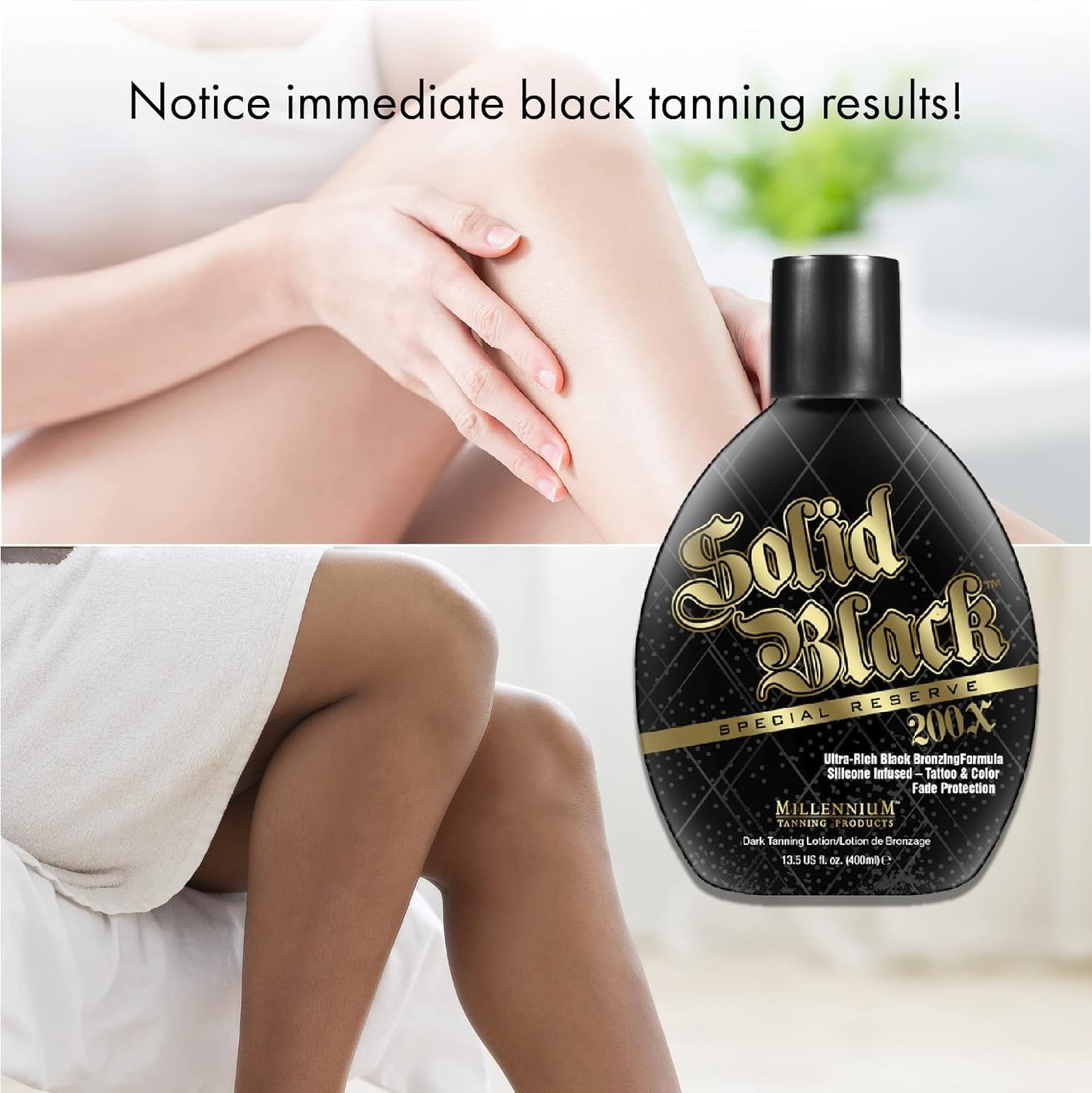 Millennium Tanning Solid Black Special Reserve 200X, Tanning Lotion w/Tattoo Protector, 13.5 Ounces