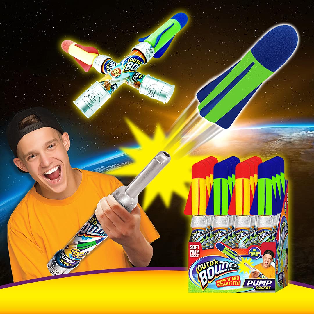 JA-RU Large Handheld Foam Rocket Launcher for Kids – Air-Powered Outdoor Toy, Party Favor & Birthday Gift (1-Pack, Model 673-1A)