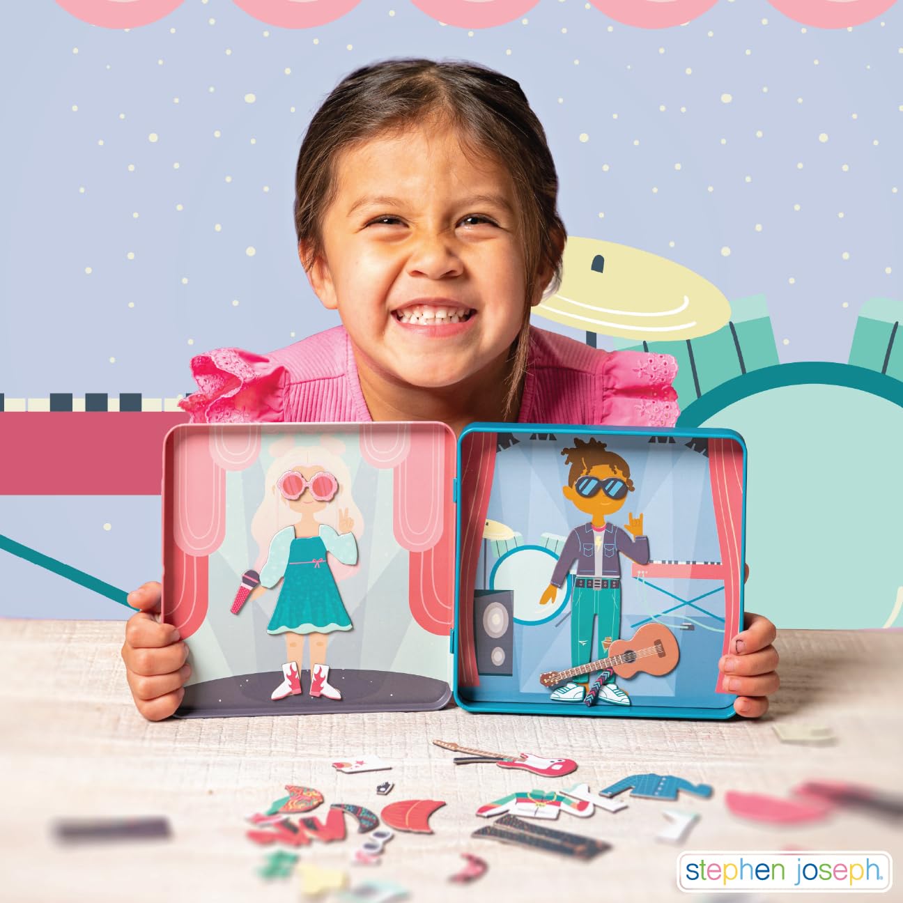 Stephen Joseph, Travel Tin Magnetic Dress Up,Bunny and Cat Small, 40 unique pieces