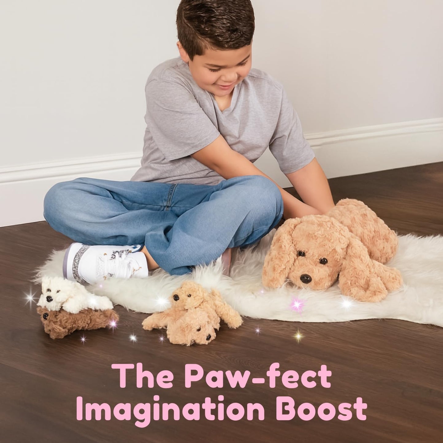 PixieCrush Adopt Me Dog Plush Set – Labradoodle Pillow with 4 Surprise Puppies Inside – Cute Stuffed Animals for Girls 3+