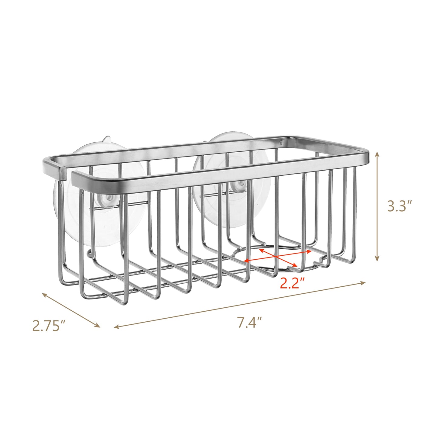 SunnyPoint NeverRust Sink Sponge Holder – Adhesive Mount with Suction Cup, Rustproof Organizer for Kitchen & Bathroom – 7.4x3.3x2.75"