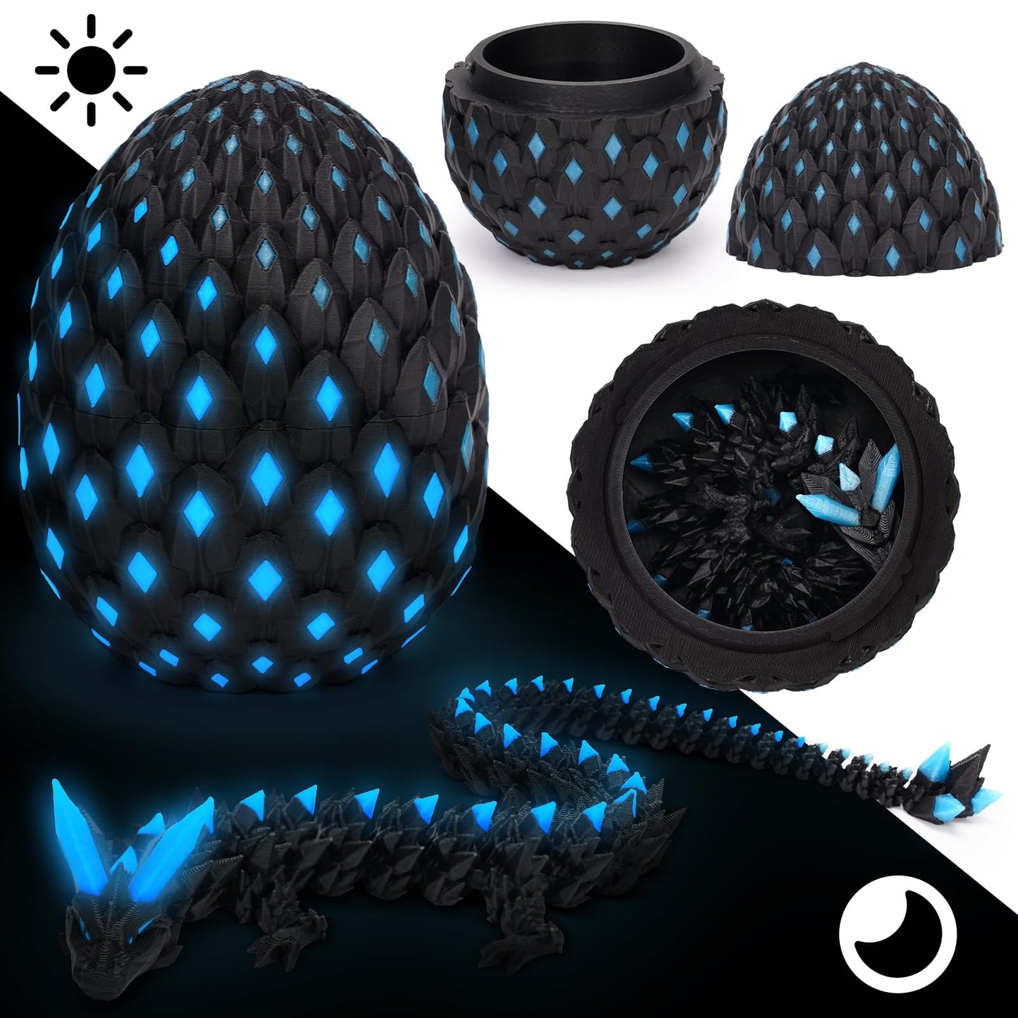 3D Printed Dragon Eggs Glow in the Dark – Articulated Dino & Mystery Eggs Fidget Toy for Kids, Teens & Collectors