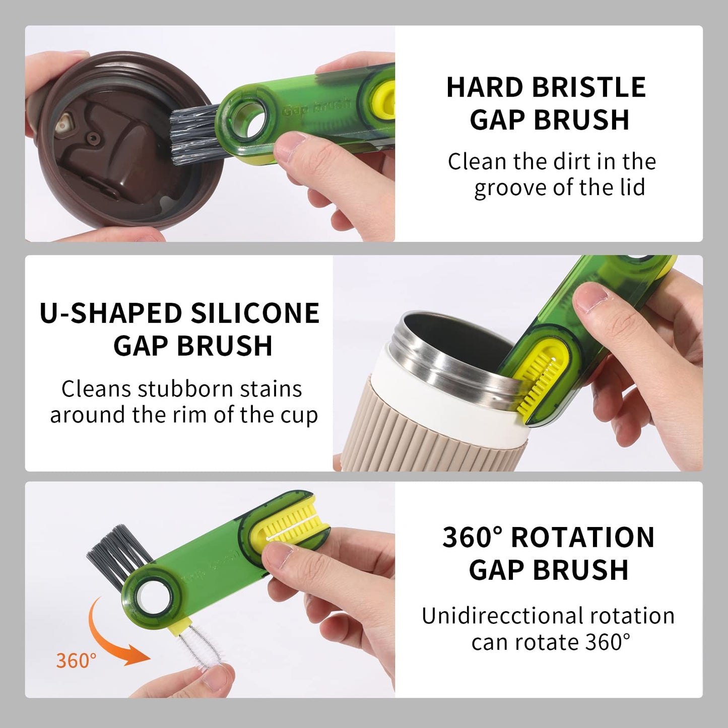 3-in-1 Cup Lid Gap Cleaning Brush Set – Multipurpose Silicone Bottle & Cup Holder Cleaner for Home & Kitchen