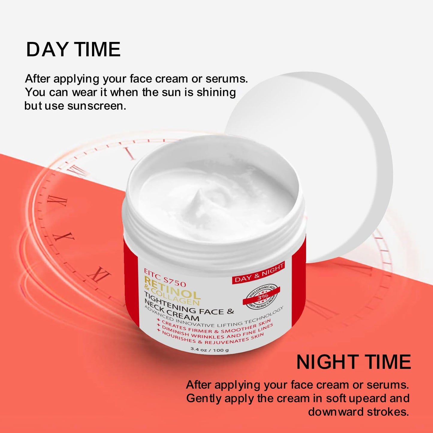 Retinol Face & Neck Cream – Anti-Aging, Firming & Tightening with Collagen & Hyaluronic Acid, Instant Lift & Wrinkle Repair, 3.4 fl. oz