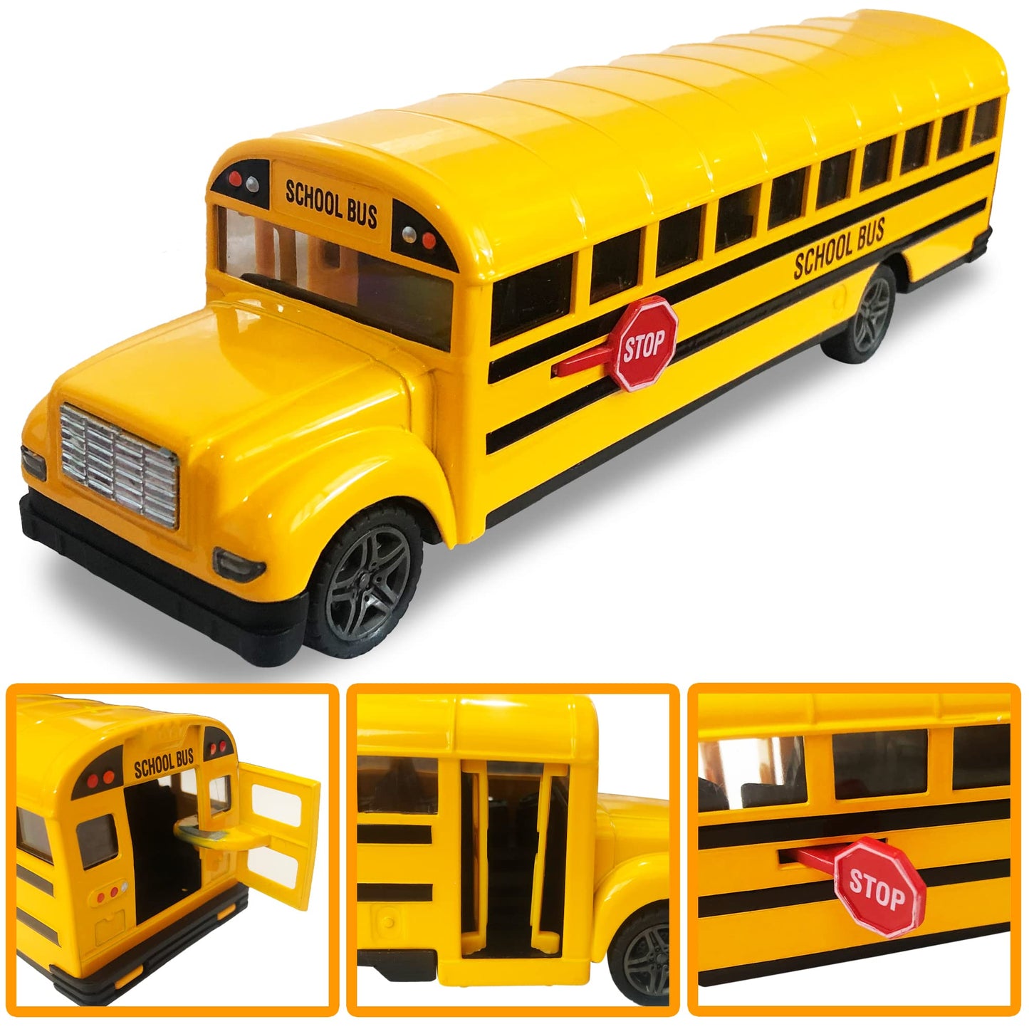 ArtCreativity 8.5" Yellow School Bus Toy – Pull Back Diecast Vehicle with Opening Doors & Rubber Tires – Durable Gift for Boys & Girls