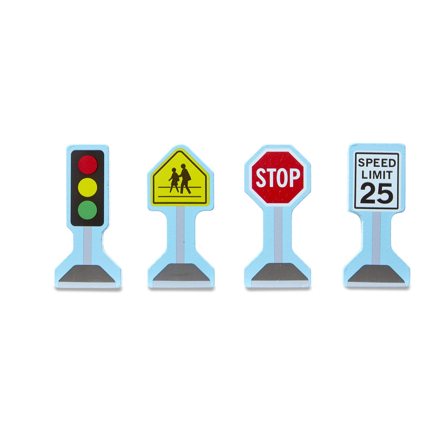 Melissa & Doug 18-Piece Wooden Take-Along Tabletop Town, 4 Rescue Vehicles, Play Pieces, Bridge