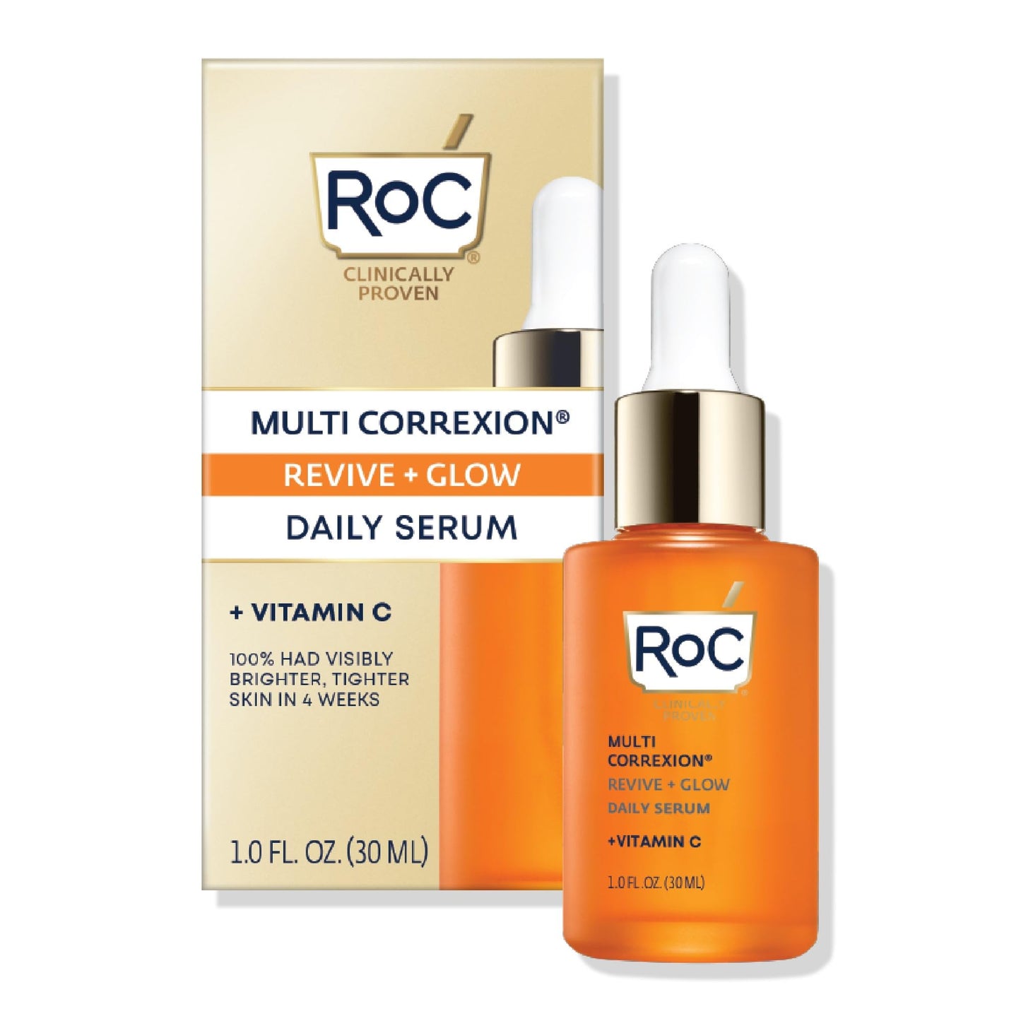 RoC Multi Correxion Revive + Glow Vitamin C Serum 10% – Daily Anti-Aging, Wrinkle & Brightening Face Treatment, 1 fl. oz