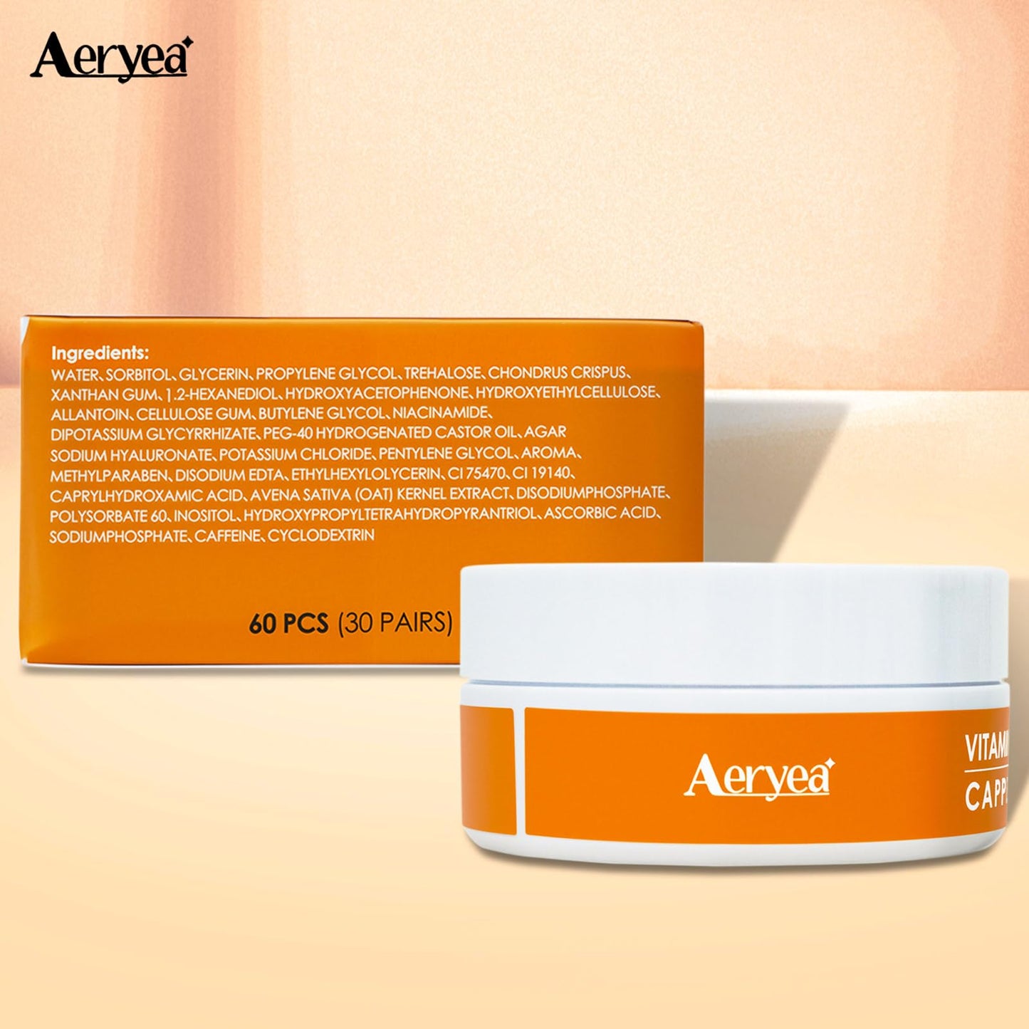 Aeryea Vitamin C & Caffeine Under Eye Patches, 30 Pairs – Reduce Dark Circles, Puffiness & Fine Lines with Niacinamide Collagen