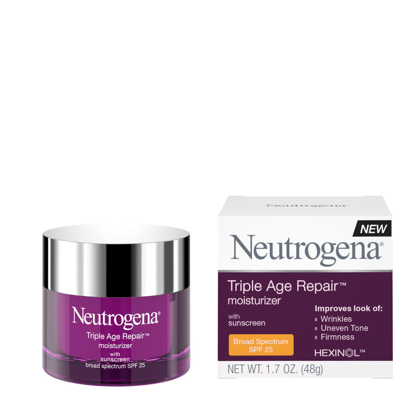 Neutrogena Triple Age Repair Face Moisturizer with Hexinol & Vitamin C, SPF 25 Anti-Wrinkle Cream, Firms Skin, 1.7 oz