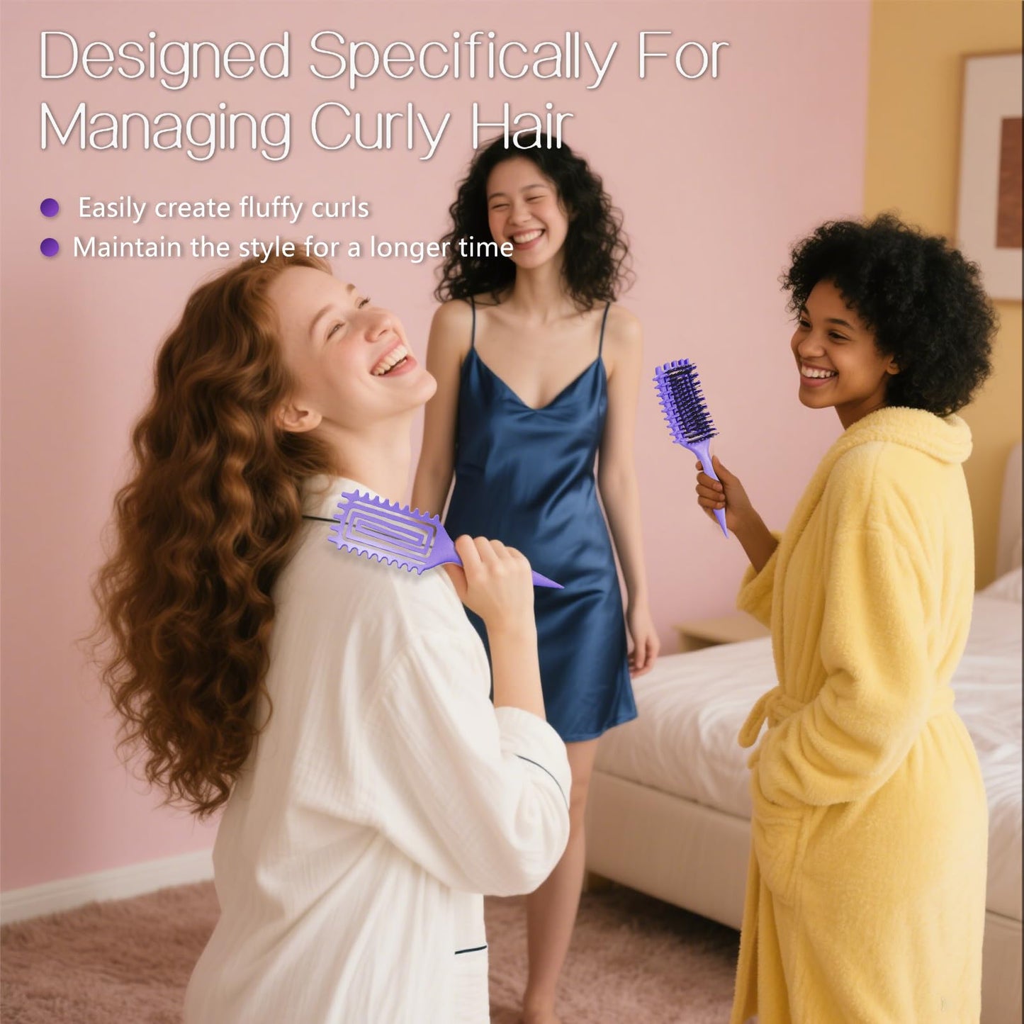 Curly Hair Brush,Curl Defining Brush for Effortlessly Defined Curls & Waves,Vented Hair Brush for Wet & Dry Hair,Women and Men,Reduces Frizz (Purple)