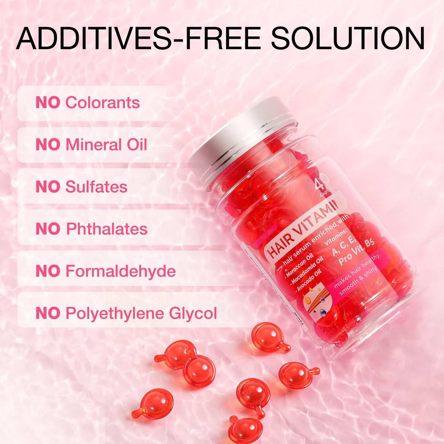 Hair Oil Capsules with Argan, Macadamia & Avocado Oils – No Rinse Serum with Vitamins A, E & Pro B5 – Shine & Strength for Women & Men, 40 Ct