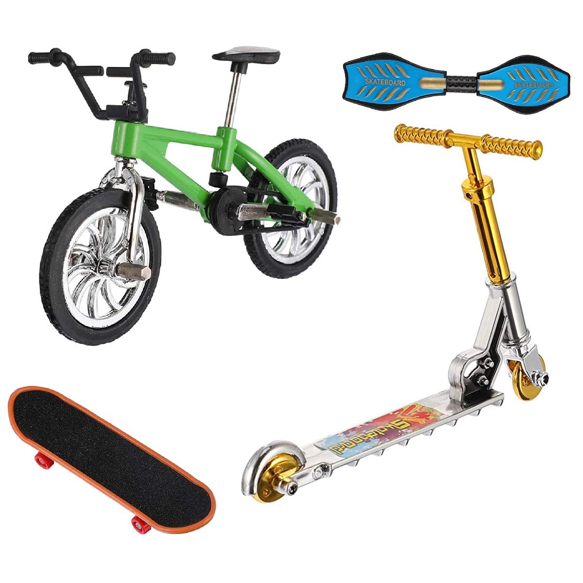 Hotusi Mini Finger Sports Skateboards/Bikes/Swing Boards/Scooter Set for Party Favors Educational Finger Toy(4 Pcs)