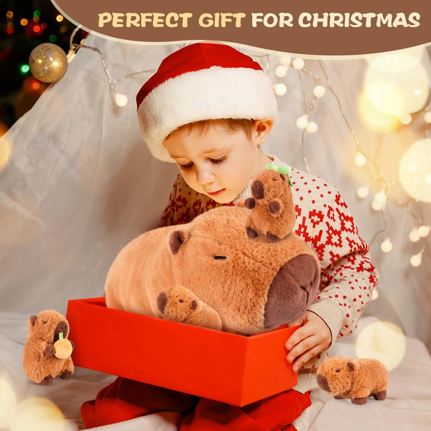 SuzziPals 5-in-1 Capybara Plush Set – Mommy Capybara with 4 Baby Stuffed Animals, Soft Pillow Plushies & Cute Gift for Girls Age 3-8