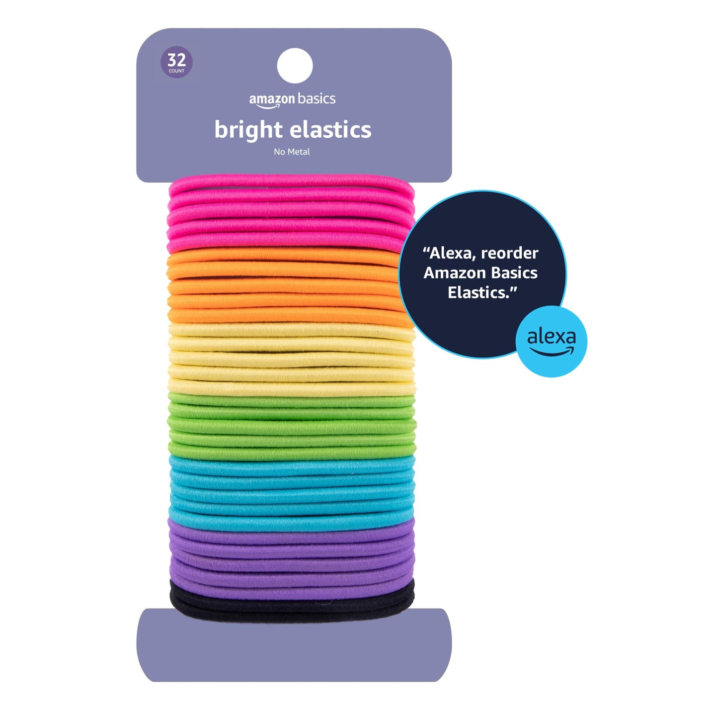 Amazon Basics Pony Tail Hair Ties - Bright 4 MM Elastics for All Types, 32 Count