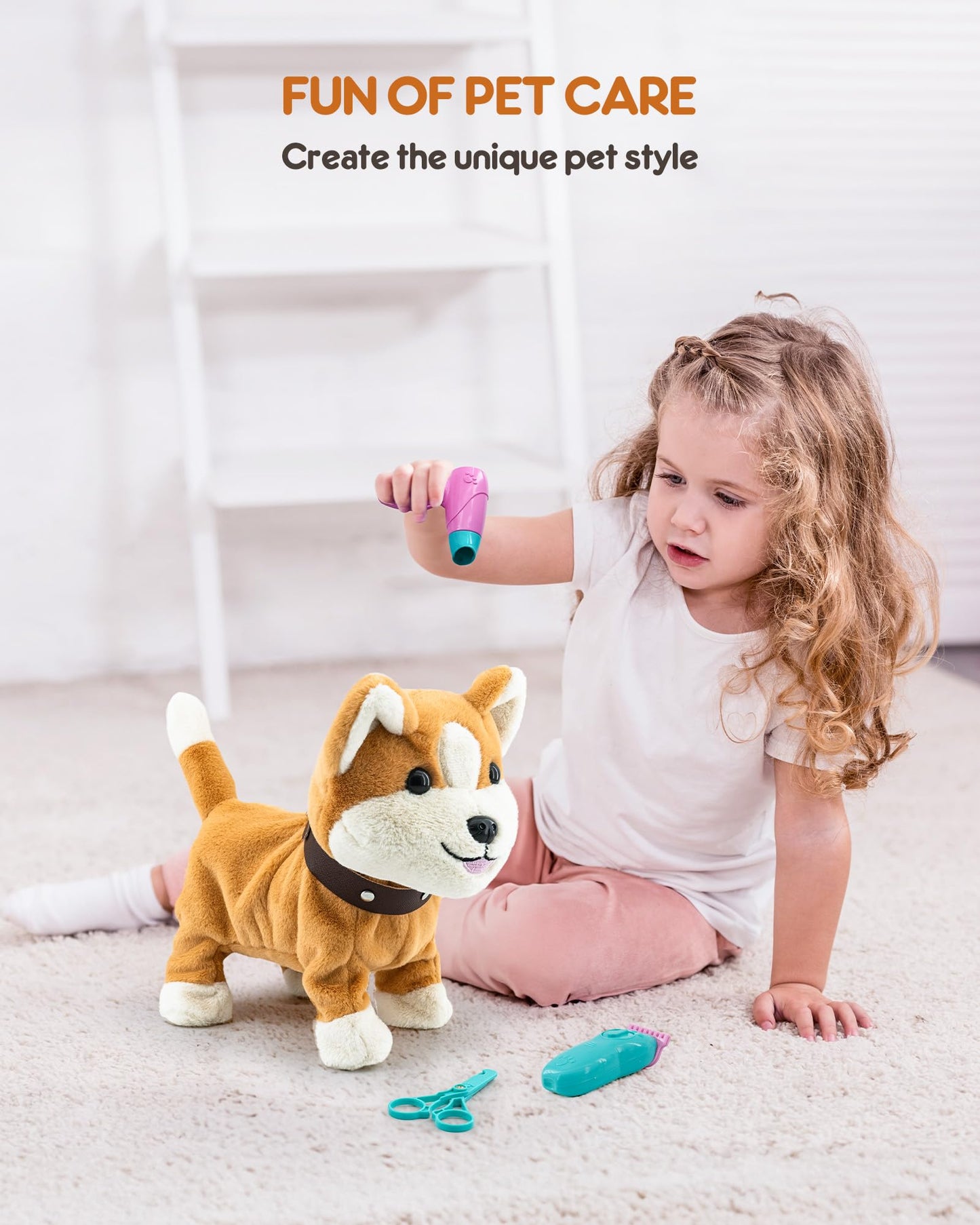 Airbition Interactive Plush Puppy Dog Toy with Remote, Walking Barking Tail Wagging Stuffed Animal + 11 Accessories for Kids Ages 2–4