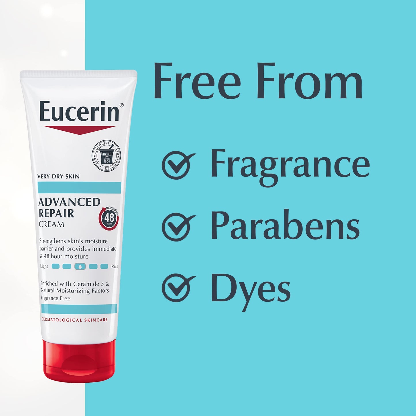 Eucerin Advanced Repair Body Cream for Very Dry Skin, Fragrance Free Daily Body Moisturizer, 8 Oz Tube