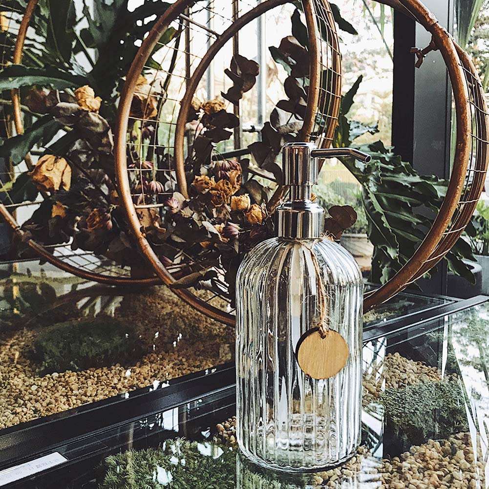 JASAI 18oz Clear Glass Soap Dispenser with Rust-Proof Stainless Steel Pump for Bathroom or Kitchen – Refillable Hand Soap Bottle