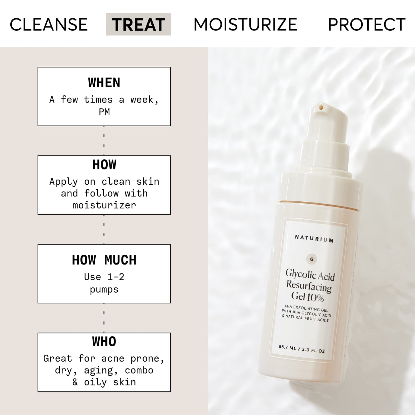 Naturium Glycolic Acid Resurfacing Gel 10%, AHA Exfoliating Gel with Natural Fruit Acids, 3.0 oz