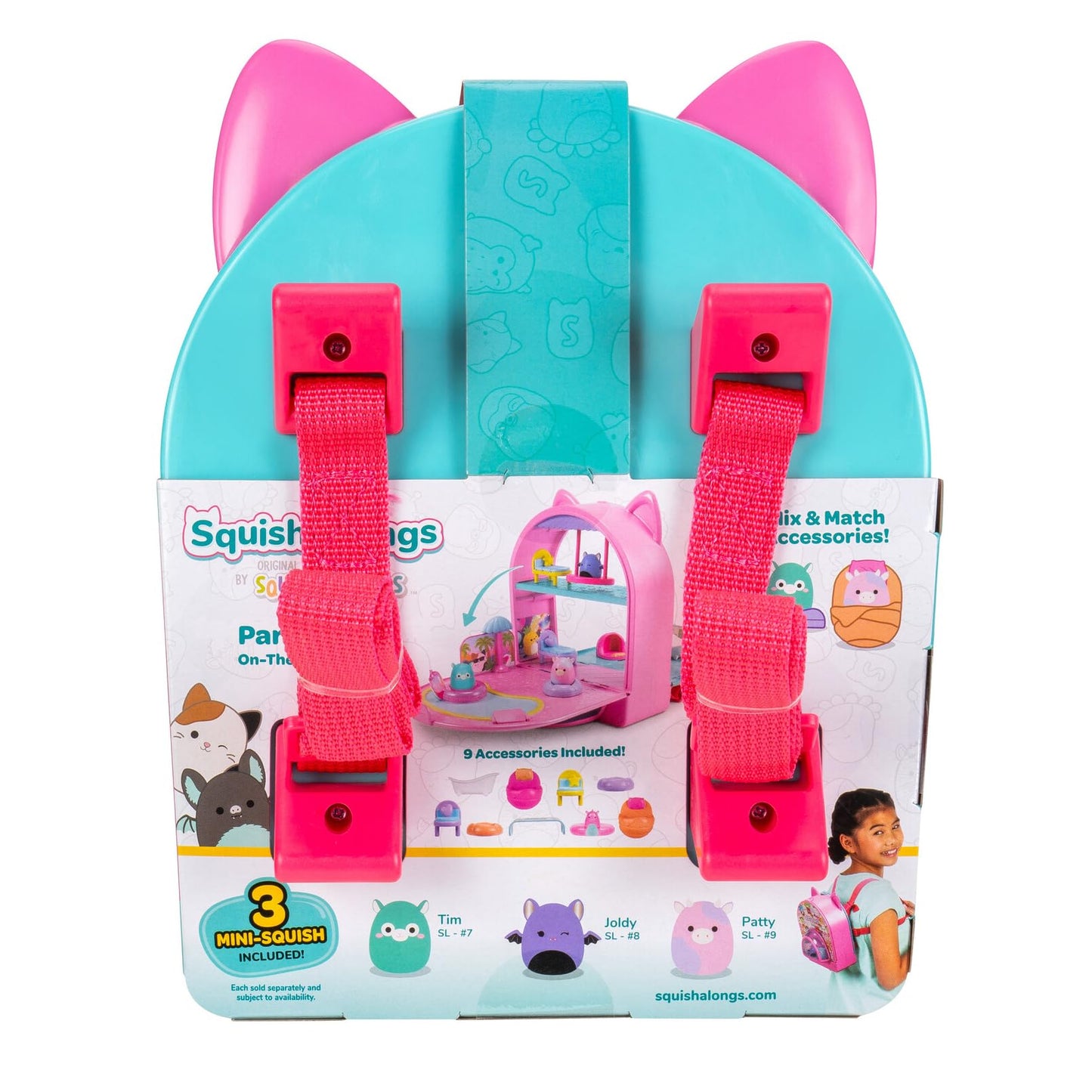 Squish-a-longs Party Pack On-The-Go Playset - Series 1 - Three 1” Mini-Squish with 9 Furnishings - Collect, Trade, & Play