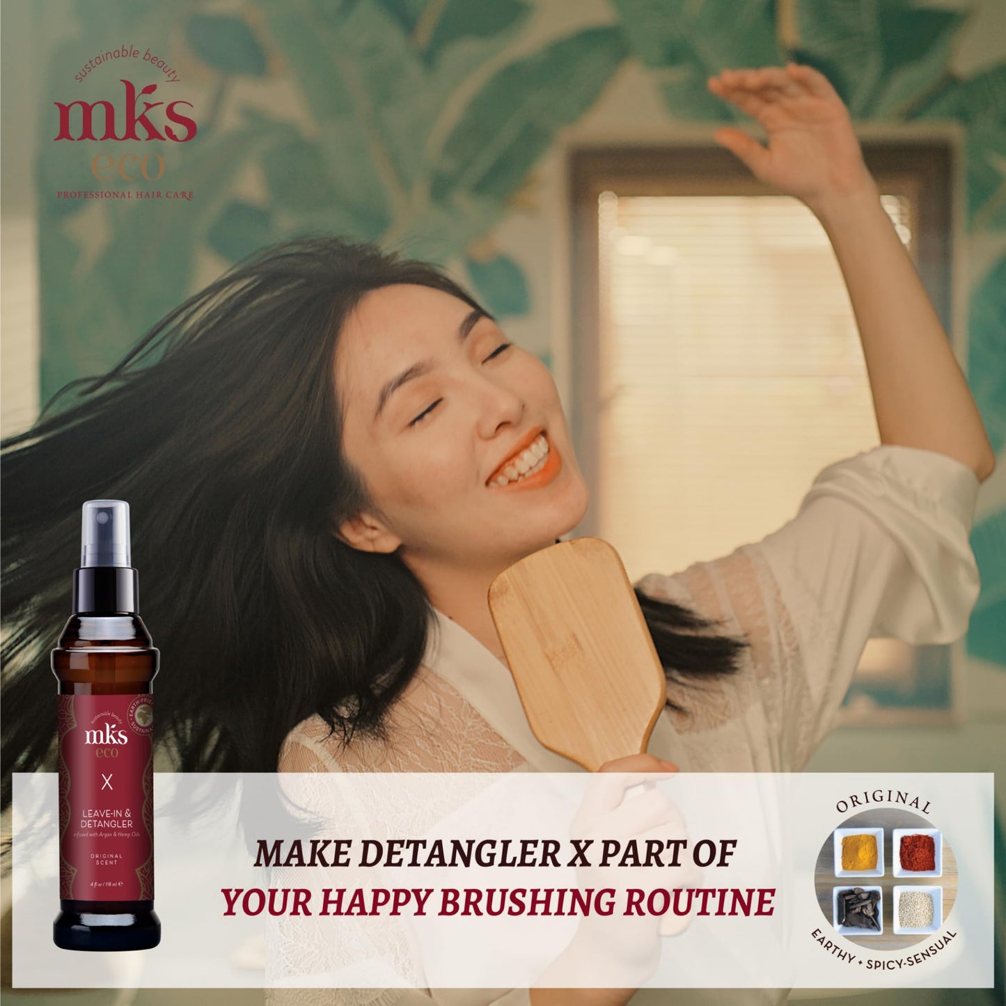 Earthly Body MKS eco X, Original Scent - 4 fl oz - Leave-In Treatment & Detangler - Moroccan Argan Oil, Hemp Seed Oil - Vegan & Cruelty Free