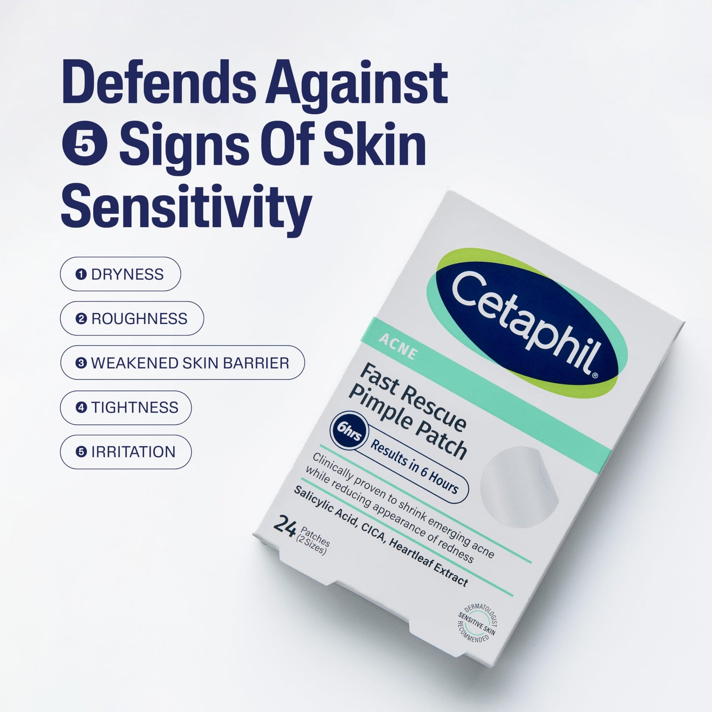 Cetaphil Acne Patches for Sensitive Skin – Salicylic Acid, CICA & Heartleaf Extract, Reduces Pimples in 6 Hours, 24 Count