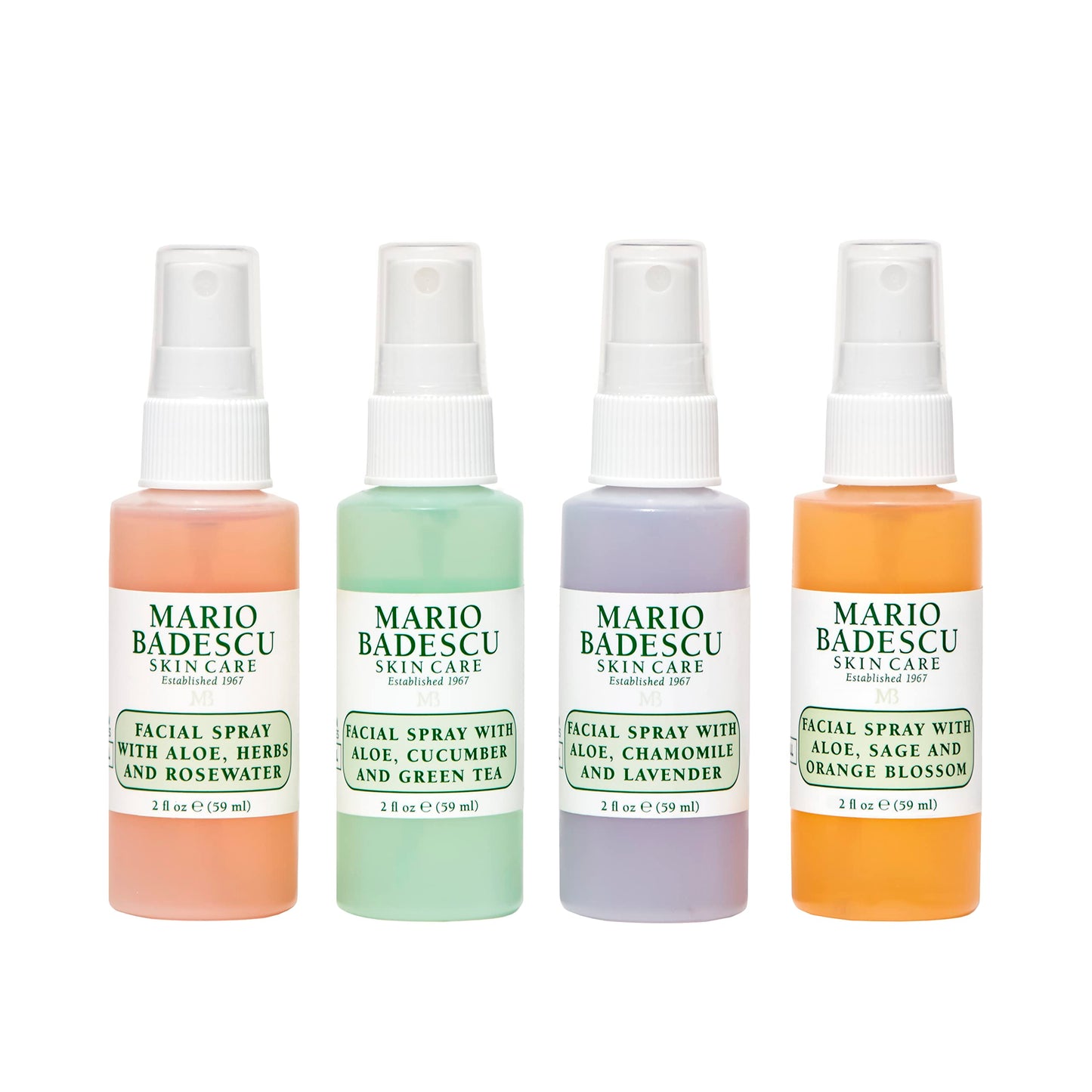 Mario Badescu Mini Facial Spray Set – Rose, Cucumber, Lavender & Orange Blossom, Hydrating & Cooling Mist for All Skin Types, 2oz (4-Pack)