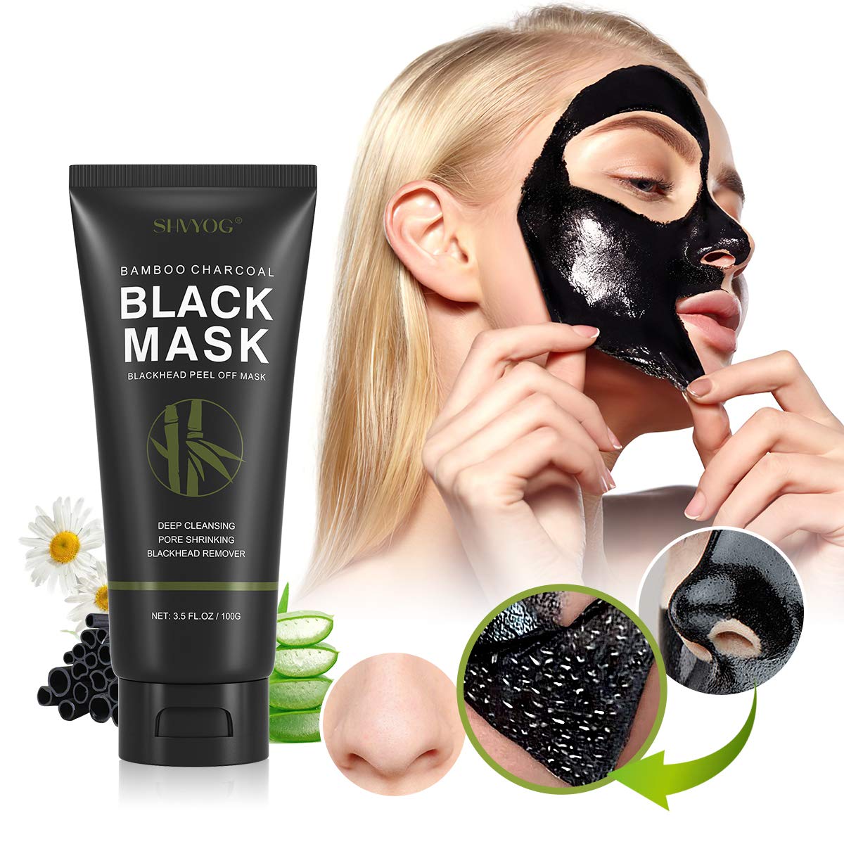 SHVYOG Blackhead Peel Off Mask 3-in-1 with Brush & Tea Tree Oil Serum, Charcoal Deep Cleansing for Pores, Oil & Dirt, 100g+30ml