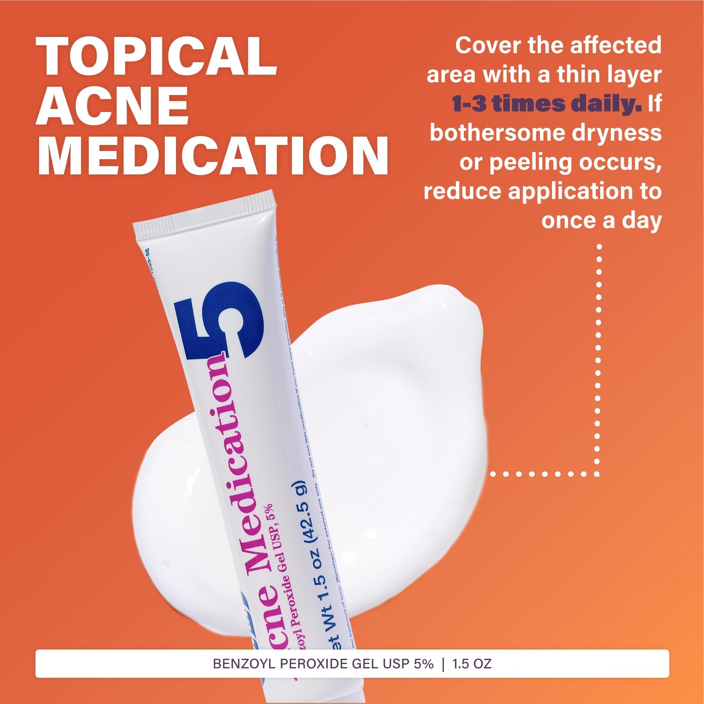 Rugby Acne Medication - Benzoyl Peroxide Gel USP 5% - Vanishing Formula - Greaseless - Helps to Clear Up Acne Pimples - 1.5 Oz. (3 Pack)