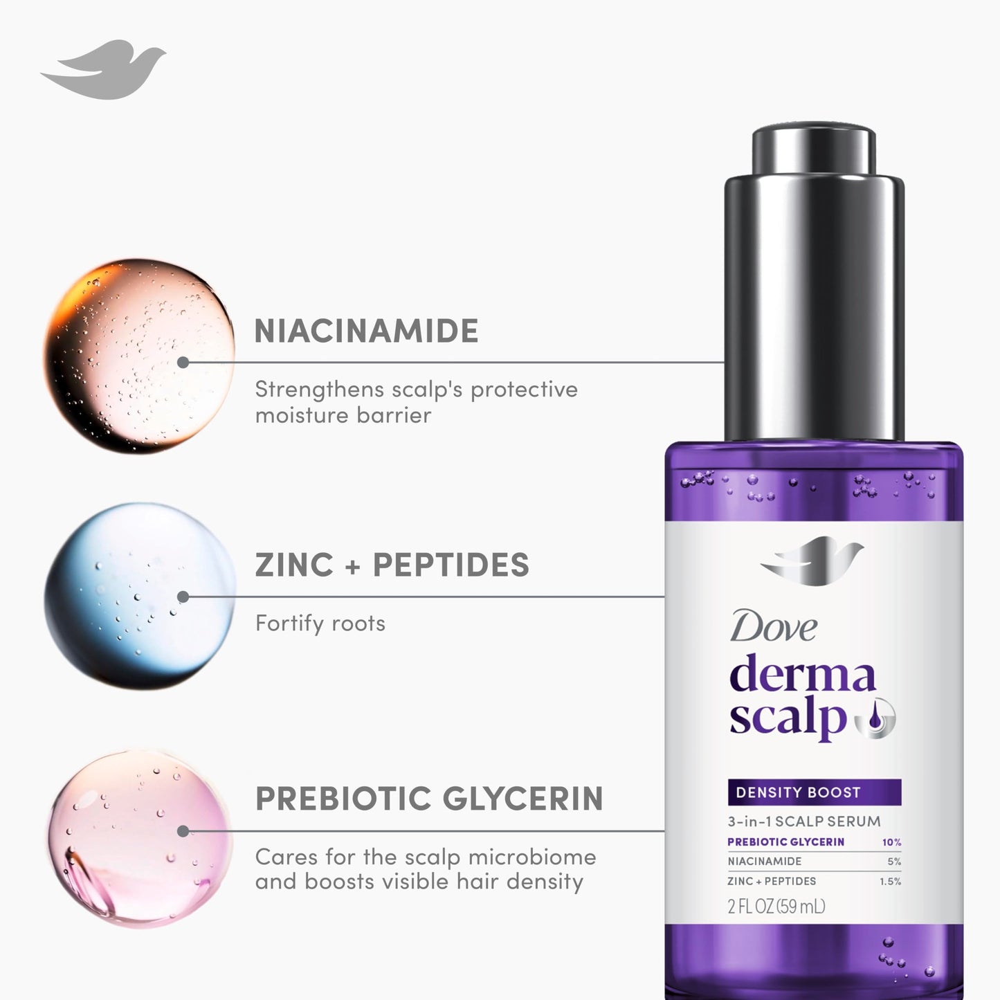 Dove Density Boost Scalp + Hair Therapy Serum, 2 oz | Restores Visible Fullness & Strength | Clinically Proven Hair Thickening Formula