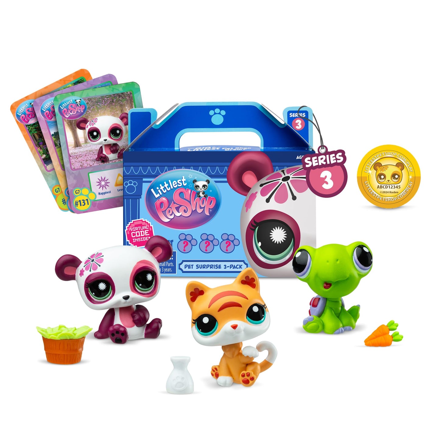 Littlest Pet Shop - Pet Surprise 3-Pack - Series 3, Gen 7 Authentic LPS Bobble Head Toy Figure, Collectible Toy Animal, Ages 4+