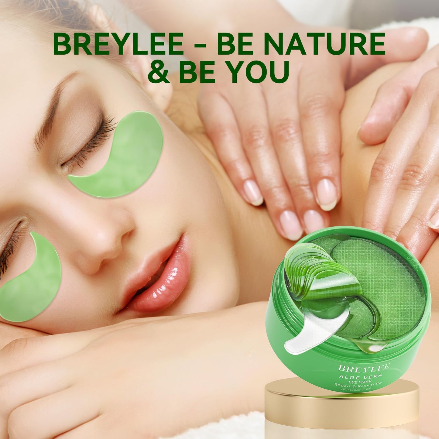 BREYLEE Aloe Vera Eye Masks 60 Pcs – Natural Under Eye Treatment for Dark Circles, Puffy Eyes, Fine Lines & Wrinkles, Firm & Hydrate Skin