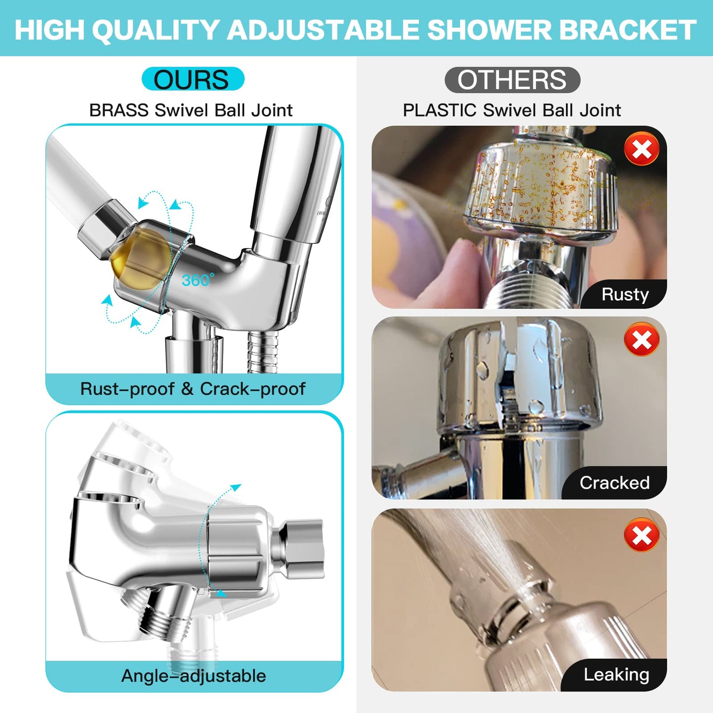 JDO 6-Setting High Pressure Handheld Shower Head – 4.7" Chrome Detachable Set with 59" Stainless Steel Hose & Adjustable Holder
