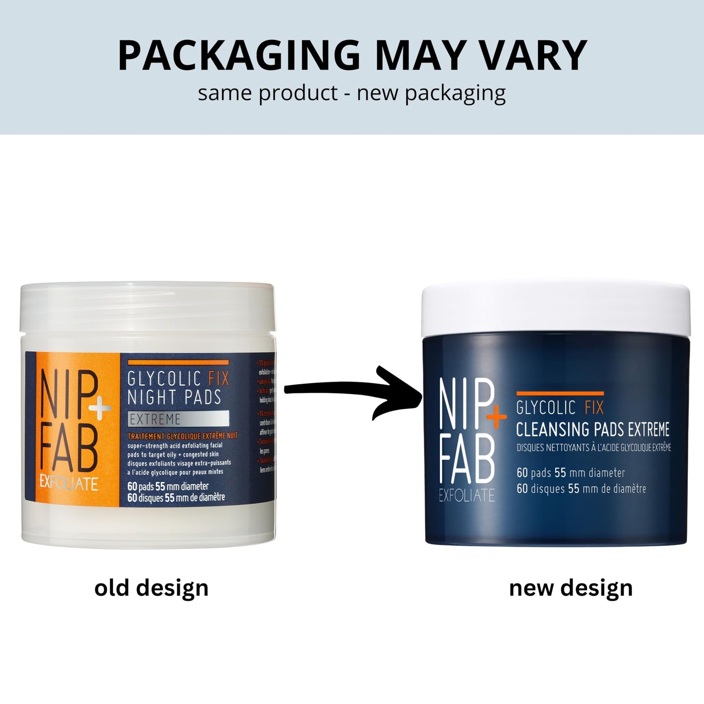 Nip + Fab Glycolic Acid Night Face Pads with Salicylic & Hyaluronic Acid – Exfoliating AHA Pads for Even Skin Tone & Blemish Control, 60 Pads