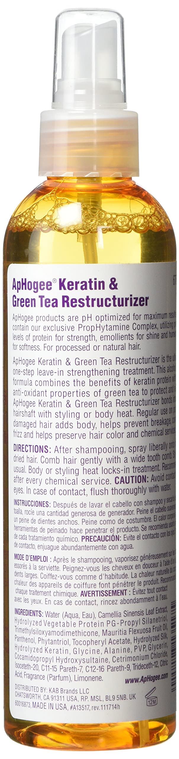 Aphogee Keratin and Green Tea Restructurizer, 8 Fl Oz