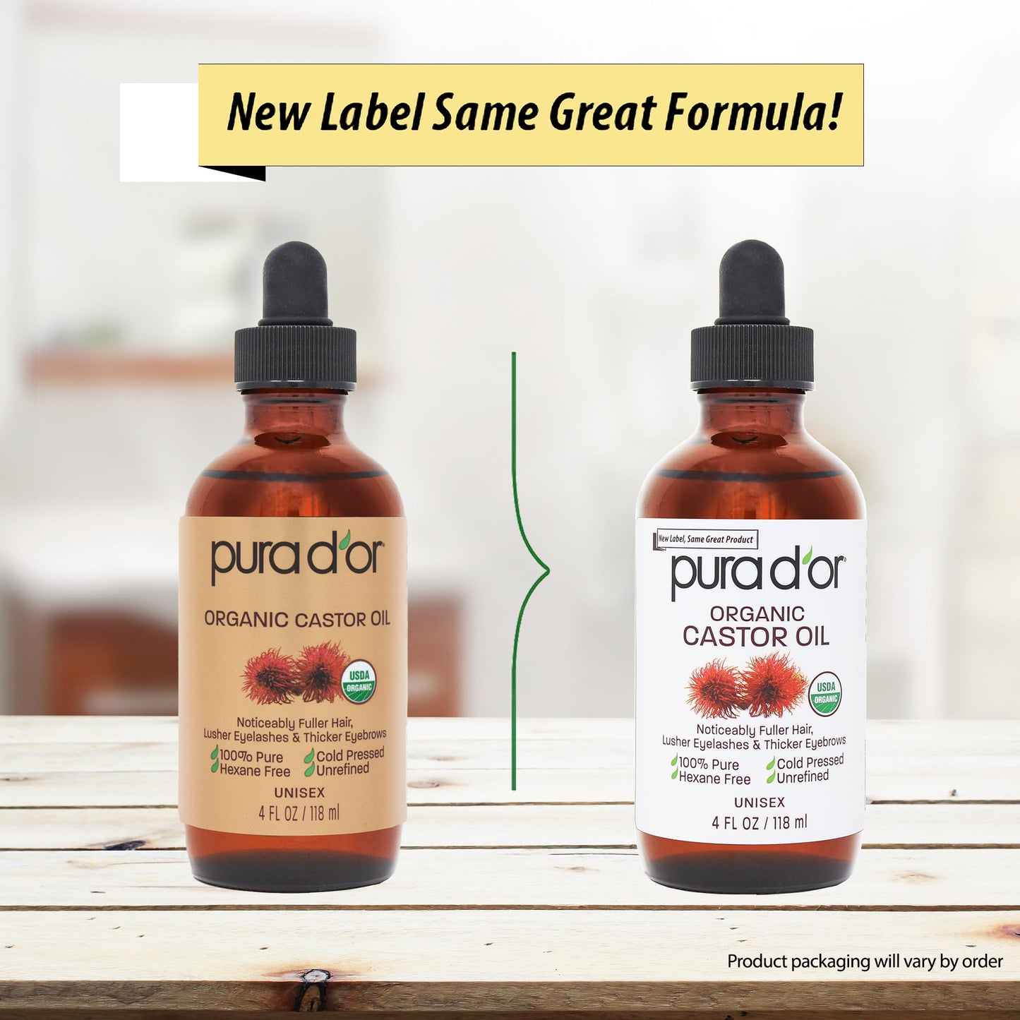 PURA D'OR 4oz Organic Castor Oil - 100% Pure, USDA Certified, Cold Pressed & Hexane-Free Eyelash, Eyebrow, Hair & Skin Serum