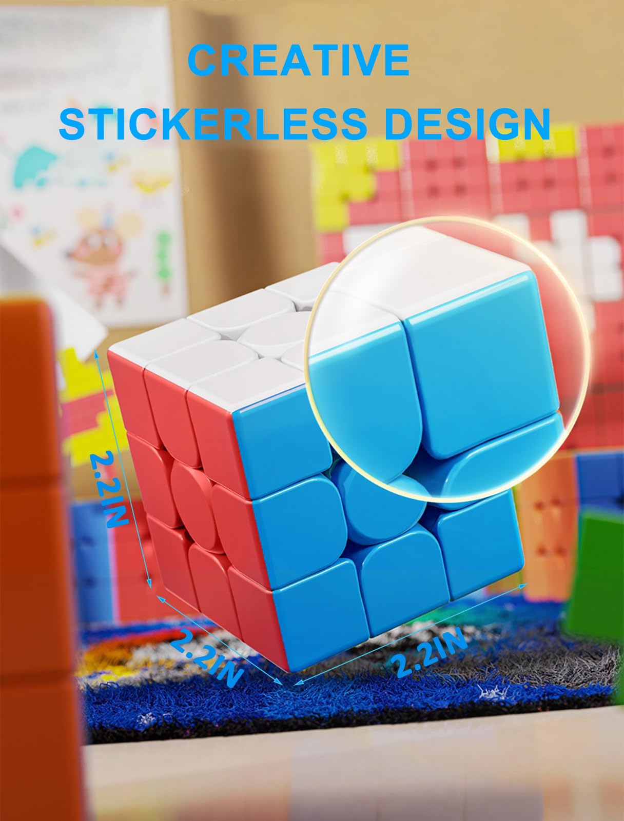 CFMOUR Speed Cube 3x3x3 – Moyu Meilong 3C Stickerless Magic Cube, Smooth Fast-Turning 3D Puzzle Brain Toy, Travel Game with Vivid Colors