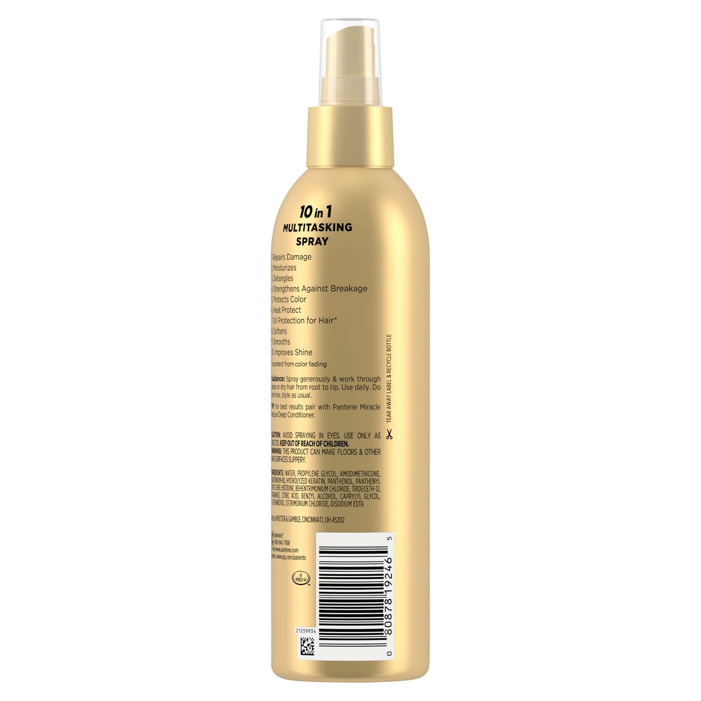 Pantene Miracle Rescue 10-in-1 Multitasking Spray – Heat Protectant, Detangler & Leave-In Conditioner with Keratin & Pro-Vitamin B5, 5.7 Oz