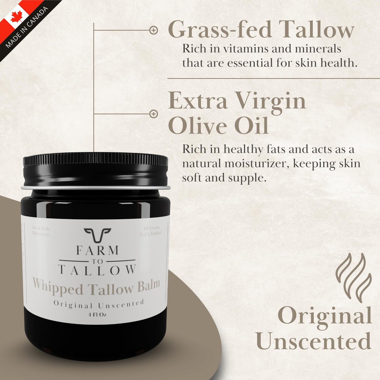 FARM TO TALLOW 100% Grass-Fed Beef Tallow Cream with Olive Oil – Unscented Natural Moisturizer for Dry, Sensitive Skin, 4oz