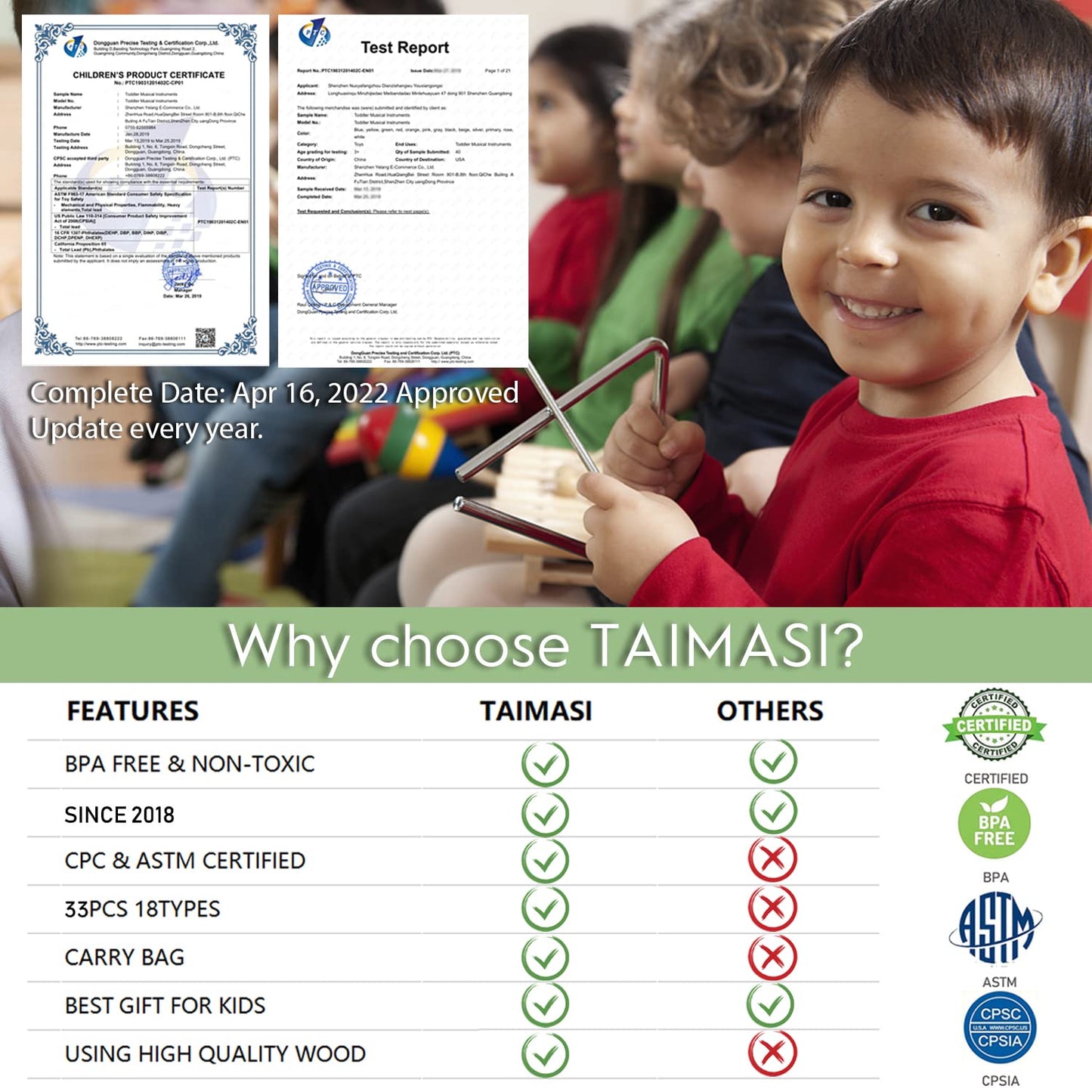 33-Piece Kids Wooden Musical Instruments Set – 18 Types Including Xylophone & Tambourine, Early Learning Music Toy for Preschool Boys & Girls