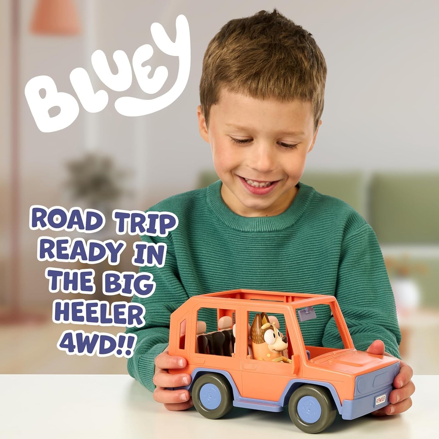 Bluey Heeler Family Road Trip Big Car Toy, Articulated, Customizable Interactive Toddler Toy Car with 2.5” Chilli Figure, Toddler Cars for Ages 3+
