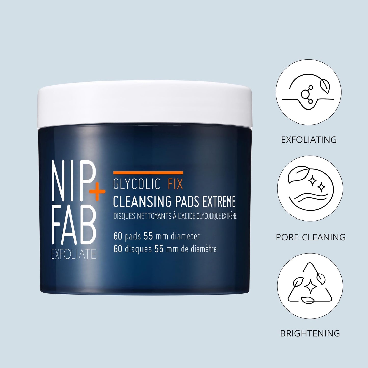 Nip + Fab Glycolic Acid Night Face Pads with Salicylic & Hyaluronic Acid – Exfoliating AHA Pads for Even Skin Tone & Blemish Control, 60 Pads