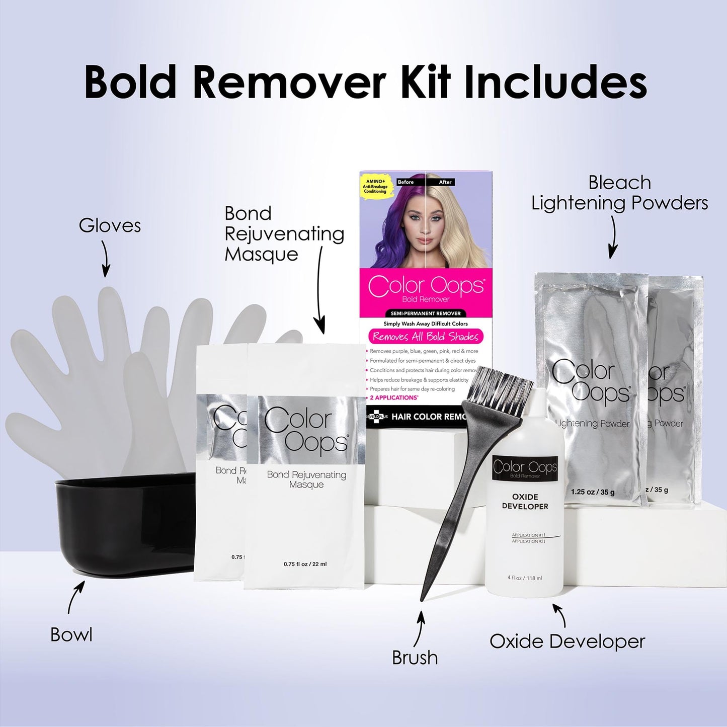 Color Oops Bold Hair Color Remover, 2 Applications – Safely Removes Semi & Direct Dyes, Recolor Same Day, Vegan & Cruelty-Free