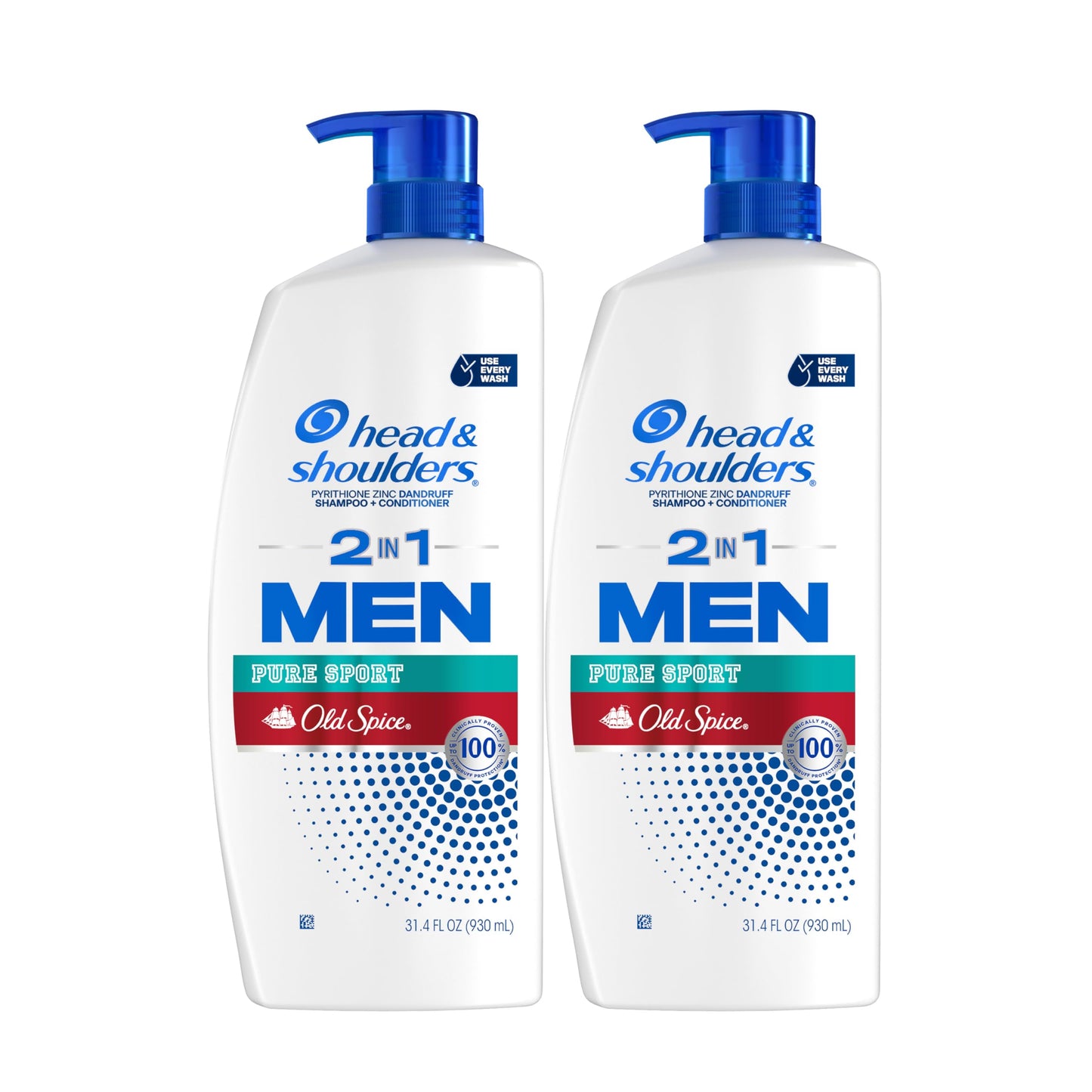 Head & Shoulders 2-in-1 Dandruff Shampoo + Conditioner Set, Old Spice Pure Sport Lemon-Lime Scent, Itch Relief & Scalp Care, 31.4 Fl Oz, 2 Pack