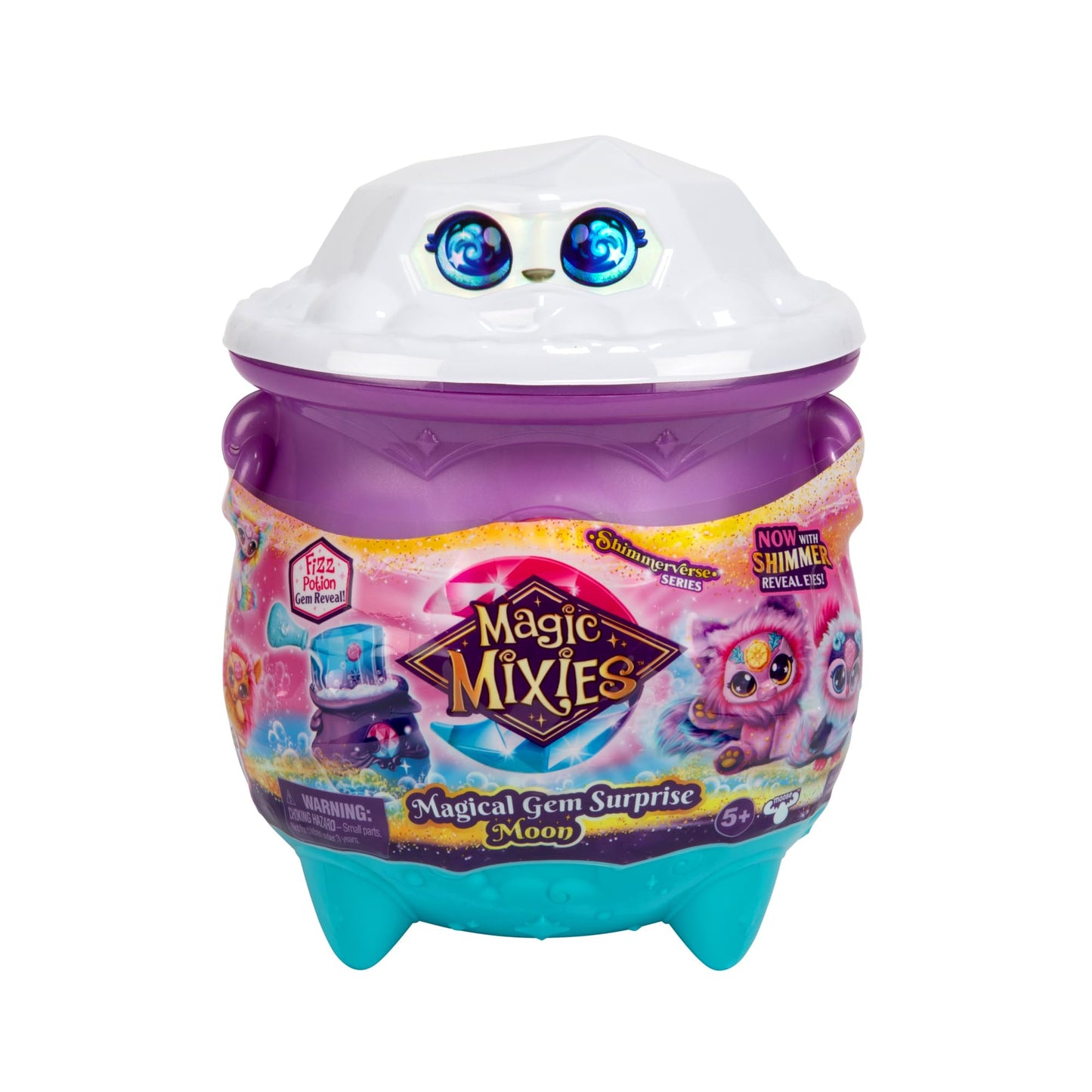 Magic Mixies Gem Surprise Cauldron Moon with Shimmer Eyes – Reveal Plush & 2 Lunar Gem Surprises (Styles Vary)