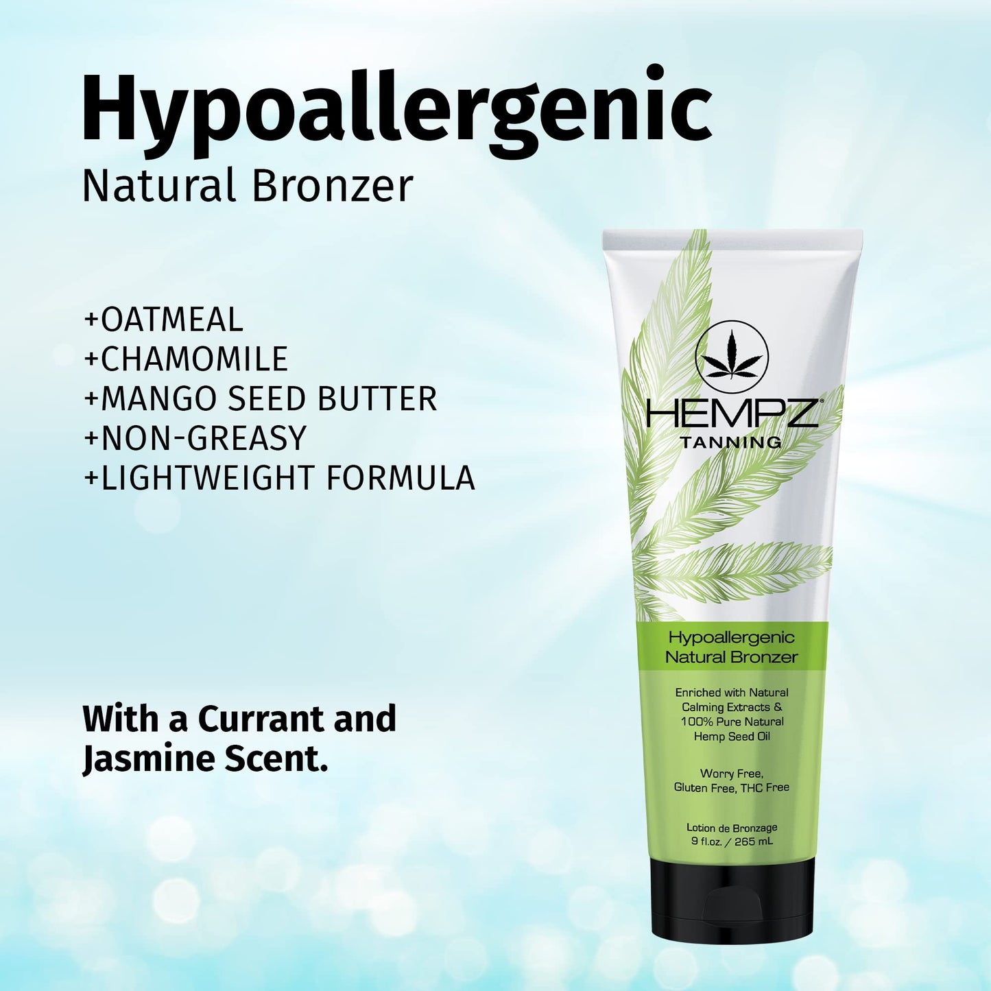 HEMPZ Hypoallergenic Natural Bronzer - Herbal Moisturizing Self Tanning Lotion for Tanning Beds, Beach, Sun 9 Fl OZ