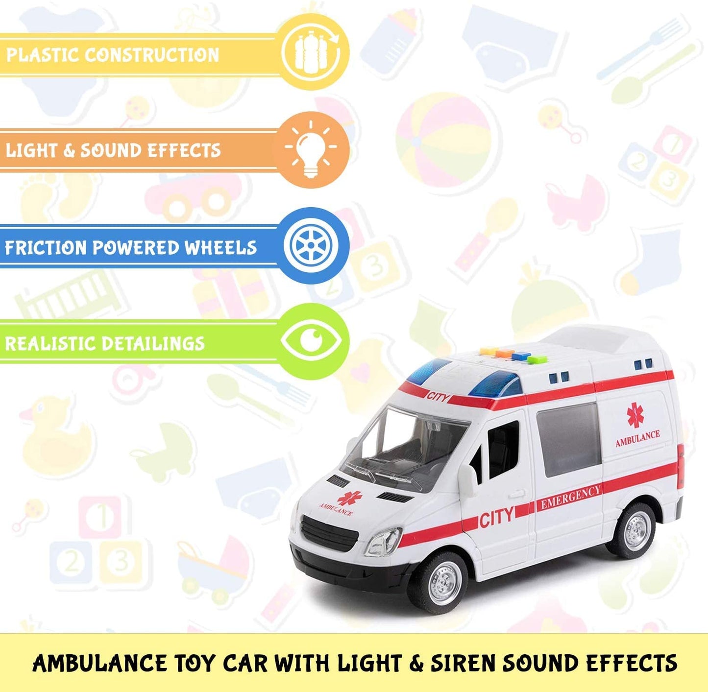 Friction-Powered Police & Ambulance Car Toy Set for Kids with Lights & Sirens – Emergency Rescue Vehicles, Birthday & Holiday Gift